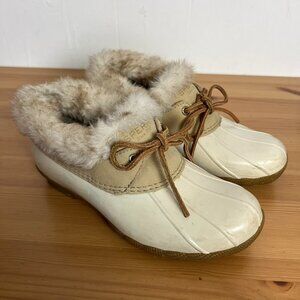 Sperry Fur Lined Duck Boots Saltwater 1 Eye Ivory Cream Women's 6.5